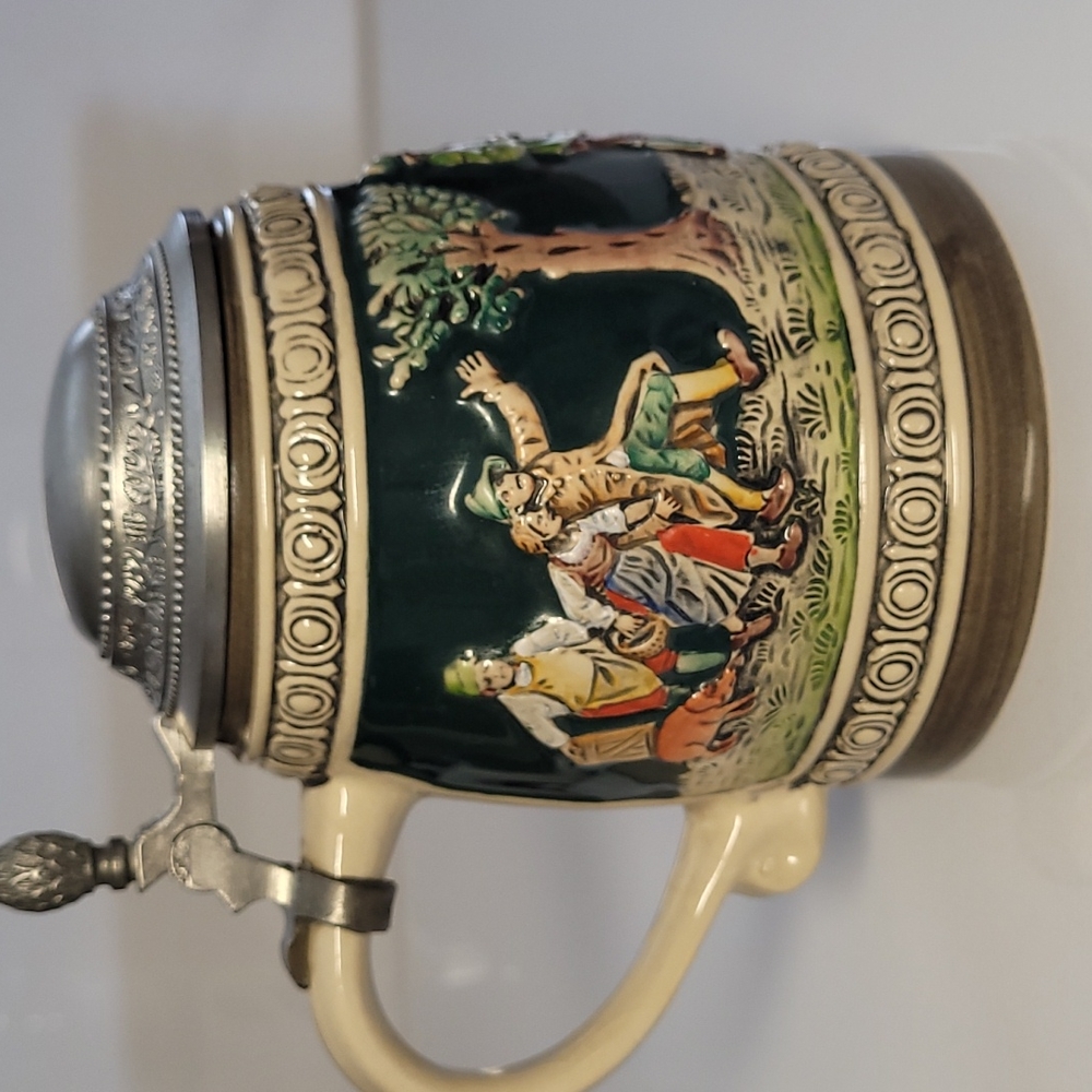 Vintage German pewter lidceramicbeerstine